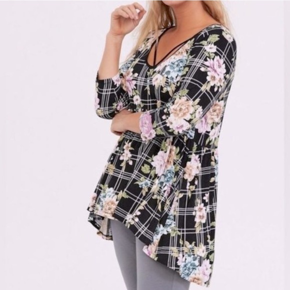 Torrid Super Soft Strappy Floral Plaid Babydoll Tunic NWT 1 - Picture 1 of 5